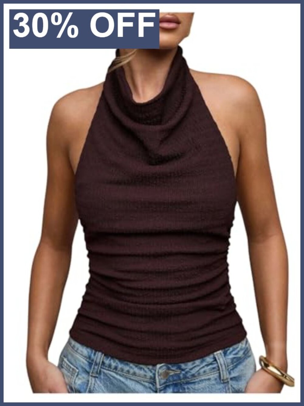 Y2K Halter Top Cowl Neck Backless Sleeveless Slim Fit Knit Going Out Top